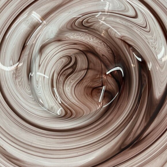 Art Glass Blown Oval Purple Swirl Bowl Platter 13.5x12.5x2.5" - Picture 2 of 8